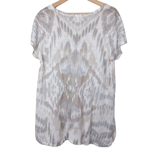 Kinross 100% Linen V-Neck Artsy Watercolor Short-Sleeve Coastal Blouse - Picture 2 of 9